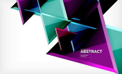 Triangles repetiton geometric abstract background, multicolored glossy triangular shapes, hi-tech poster cover design or web presentation template with copy space
