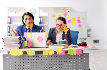 Two colleagues employees working in the office