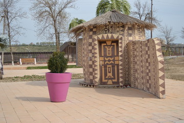 hut and potted plant