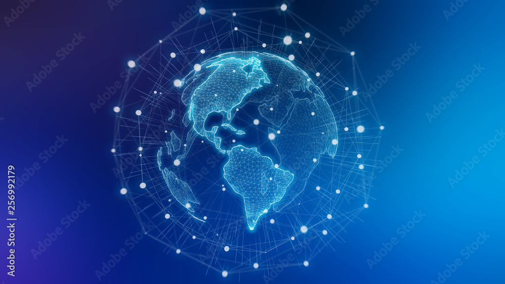 Wall mural global network blue background 3d rendering