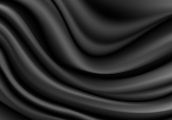 Black fabric satin wave background texture vector illustration.