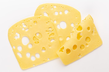 Cheese slice on white background.