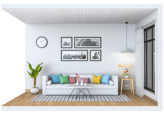 Minimalist interior living room, 3D render