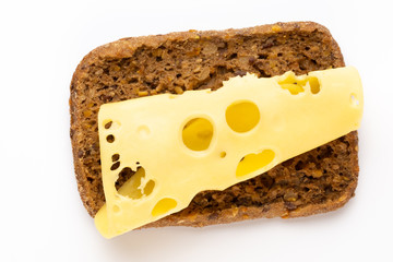 Sandwich with lettuce, cheese on white background.