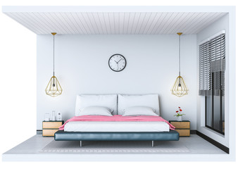 Minimalist interior modern bedroom. 3D render