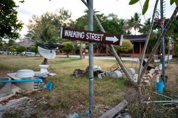 Fototapeta na wymiar Walking Street sign in Koh Lipe, Thailand.