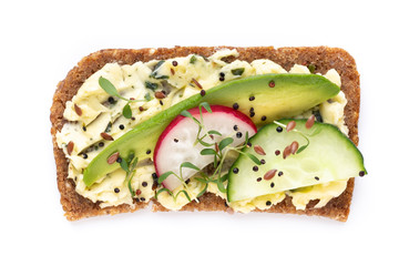 Sandwiches with cream cheese, vegetables and salami.