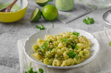 Fresh semolina pasta with pesto