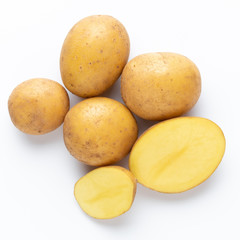 Potatoes isolated on white background. Flat lay. Top view.