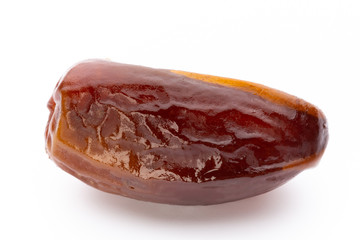 Dry dates isolated on white background. Top view. Flat lay pattern.