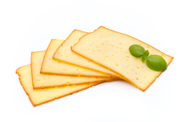 Cheese slices isolated on the white background.