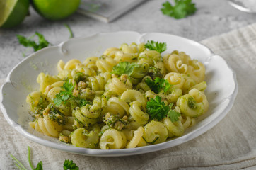 Fresh semolina pasta with pesto