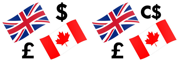 Obraz premium GBPCAD forex currency pair vector illustration. UK and Canada flag, with Pound and Dollar symbol.