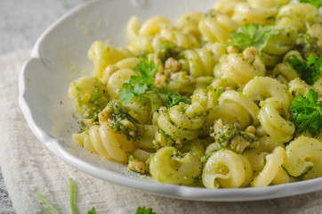 Fresh semolina pasta with pesto