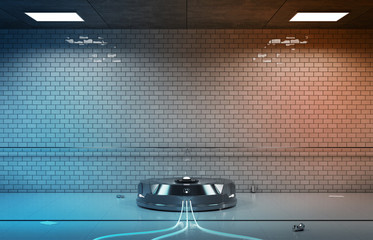 Interface hologram projector in dark underground 3d rendering