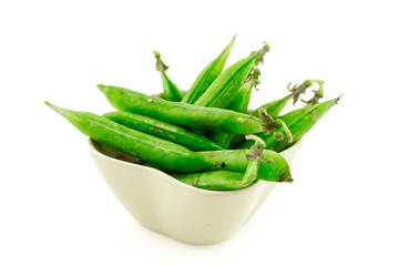 set pod green pea bean vegetable ceramic bowl on white background farmer crop design