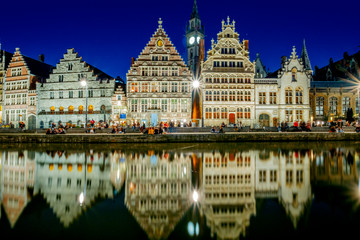 Fototapeta premium Graslei and Korenleien streets the center of Ghent in Belgian Flanders