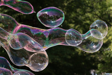 Soap bubbles on the summer street.