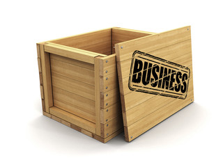 Wooden crate with stamp Business. Image with clipping path