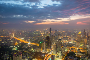 Night time view over Bangkok, Thailand