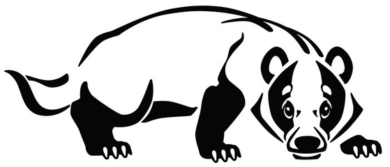 European badger logo, emblem, tattoo . Black and white vector illustration