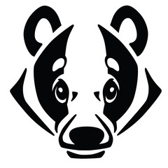 head of European badger in front view . Logo, icon,emblem, tattoo . Black and white vector illustration