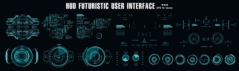 Futuristic virtual graphic touch user interface, HUD dashboard display virtual reality technology screen, target © PALERM089
