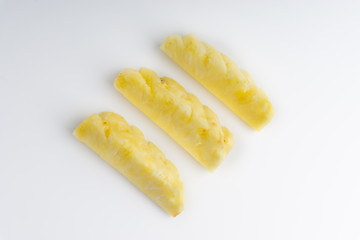 Pineapple with slices isolated on white background. Selective focus