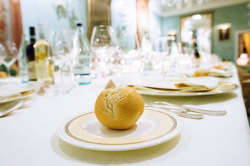 luxurious restaurant table with bread