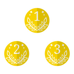 Quality Signs. Vector Coin Icon isolated on white background. First, Second, Third Places.Flat Gold Award of Winner. Vector illustration for Your Design, Web.