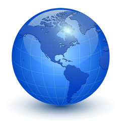 Earth globe 3D icon, glossy blue planet