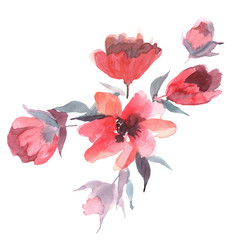 Cute watercolor hand painted gentle pink flowers. Invitation. Wedding card. Birthday card
