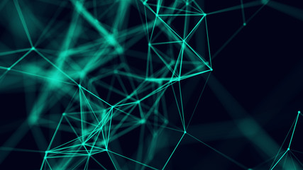 Big data visualization. Abstract background with connecting dots and lines. 3D rendering. High resolution.