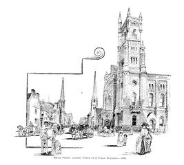 Philadelphia city. Engraving illustration