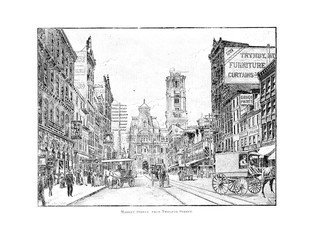 Philadelphia city. Engraving illustration