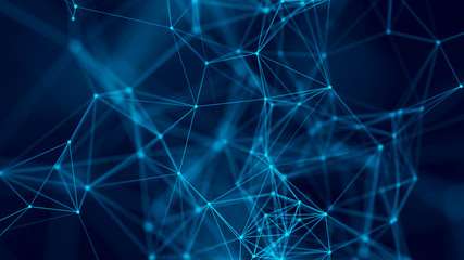 Big data visualization. Abstract background with connecting dots and lines. 3D rendering. High resolution.