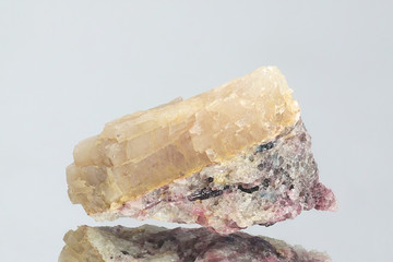 Crystal of major industrial lithium ore spodumene.  Sample from Haapaluoma lithium quarry in...