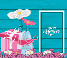 happy mother day card with flowers in vase