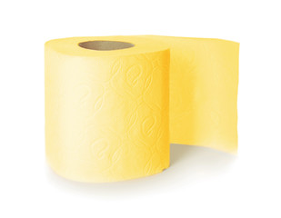 Roll of toilet paper on white background