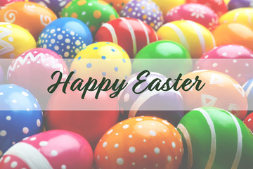 Many decorated Easter eggs as background. Festive tradition