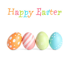 Beautiful painted Easter eggs on white background