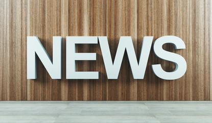 News word and wooden wall, 3d rendering