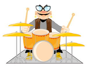 Fashionable man drummer for music instrument.Vector illustration