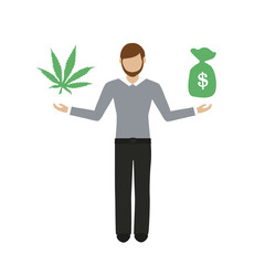 man makes money with cannabis character isolated on white background vector illustration EPS10