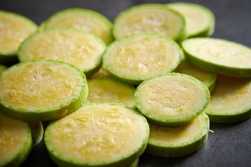 Sliced green zucchini
