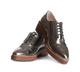 Elegant shoes on white background. Stylish footwear