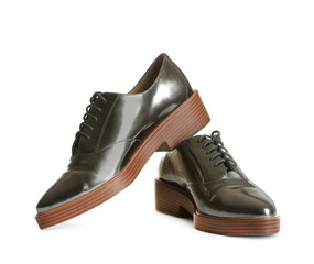 Elegant shoes on white background. Stylish footwear