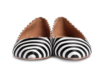 Stylish female flat shoes on white background