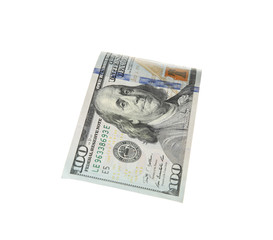 One hundred dollar banknote on white background. American national currency