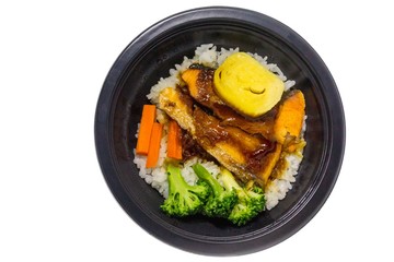 Fried salmon in a plate.